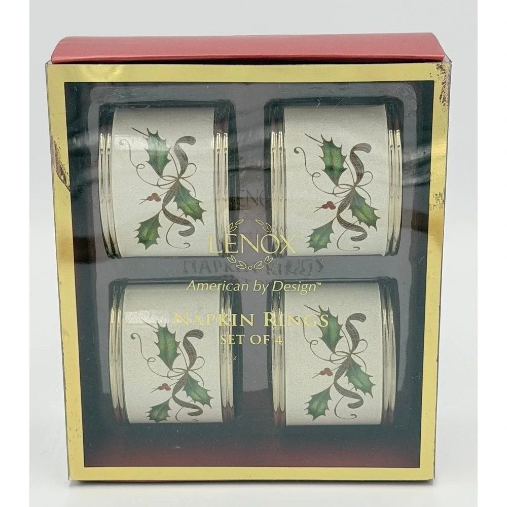 Lenox Nouveau Christmas Napkin Rings‎ Set of 4 Holly Berries NEW